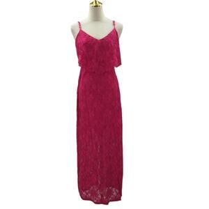 GUESS 4 S pink fuchsia lace overlay strappy sundress party maxi dress NEW B172